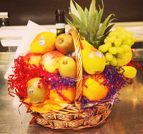 Fruit basket and wine